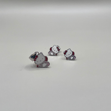 Cute Kitty 925 Silver Pendant & Earrings Set for Kids