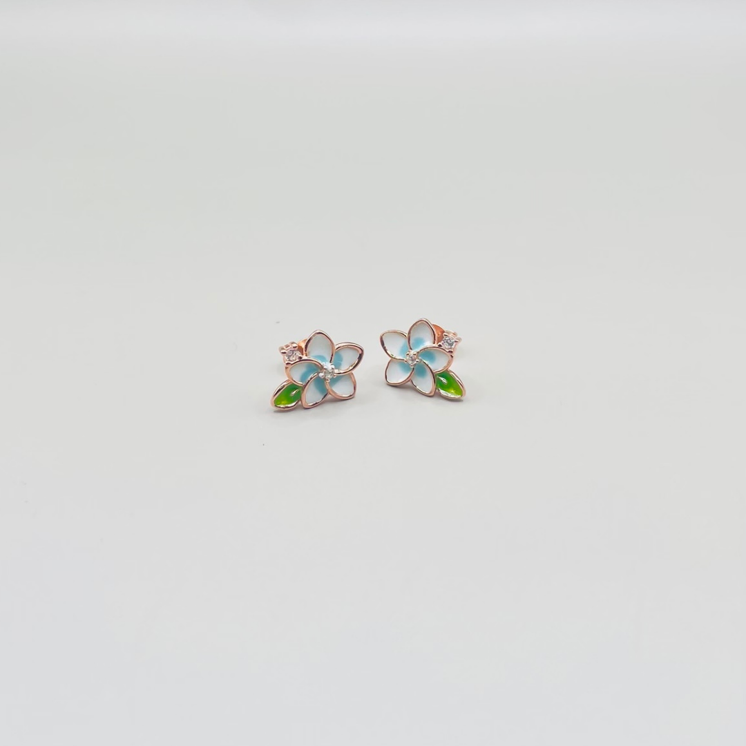 Green Leaf & Blue Petal 925 Silver Stud Earrings