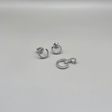 925 Silver Half Hoop Pendant & Earrings Jewelry Combo