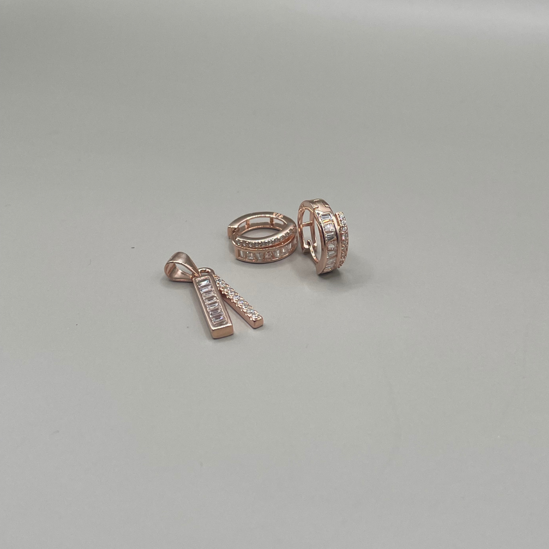 Rose Gold 925 Silver Pendant & Earrings Set